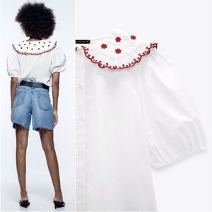 Zara Embroidered Poplin Top